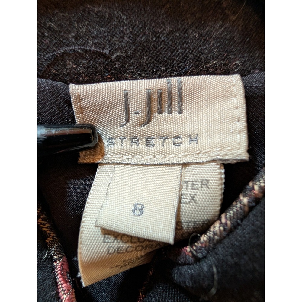 J Jill Womens Black Suede Look Mandarin Collar Brocade Trim Jacket Blazer 8 - Picture 3 of 10